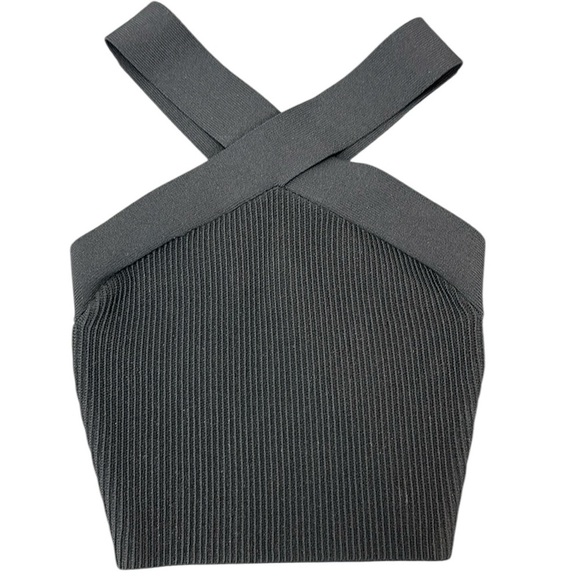 Aritzia Babaton Black Sculpt Knit Ribbed Crop Criss Cross Tank Top 2XS Nylon - Picture 1 of 12
